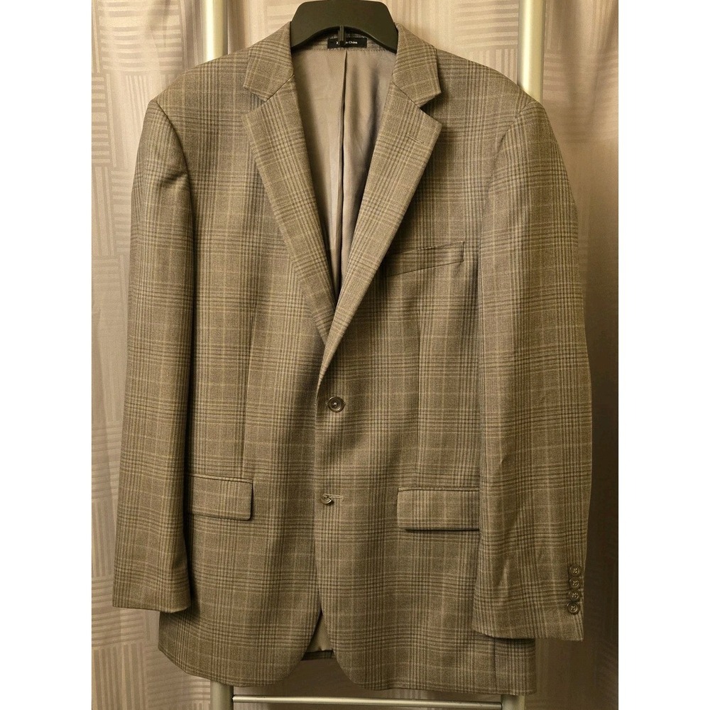 Mens Pronto Uomo Wool Blazer 40 Long Brown Plaid Suit Jacket Two Button *Flaw*